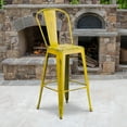 thumbnail image 1 of BizChair Commercial Grade 4 Pack 30" High Distressed Yellow Metal Indoor-Outdoor Barstool with Back, 1 of 15