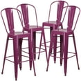 thumbnail image 1 of BizChair Commercial Grade 4 Pack 30" High Purple Metal Indoor-Outdoor Barstool with Back, 1 of 9
