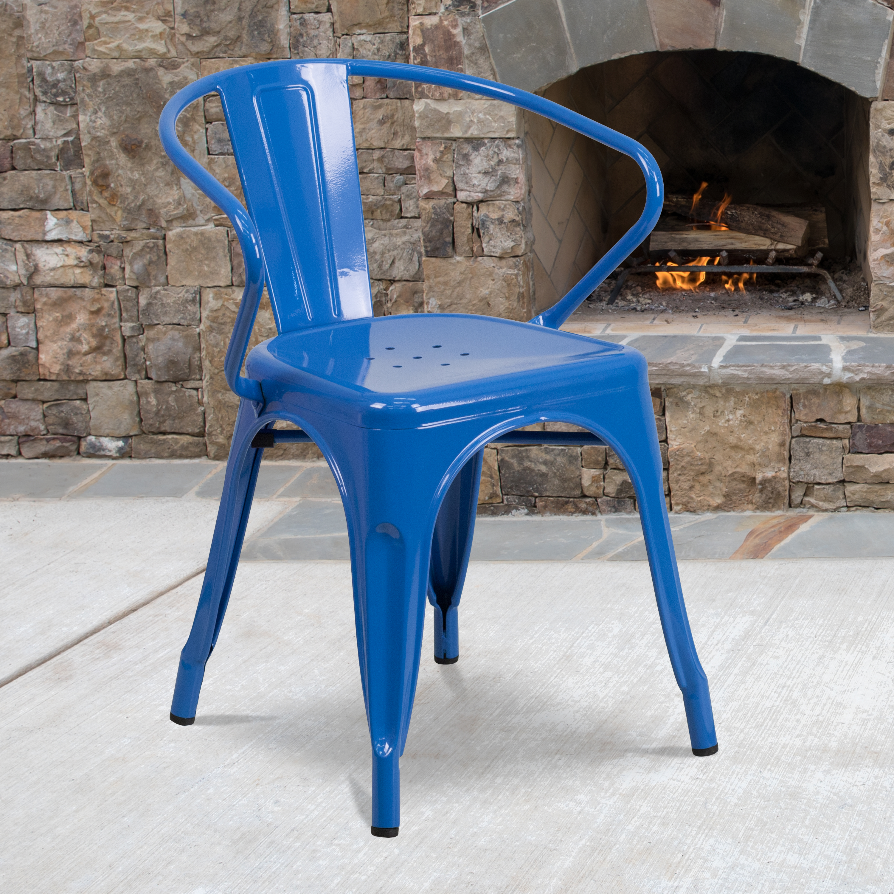 BizChair Commercial Grade 4 Pack Blue Metal Indoor-Outdoor Chair with Arms - image 1 of 14