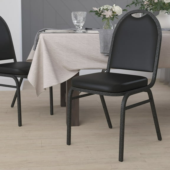 BizChair Commercial Grade 500 LB. Capacity Dome Back Stacking Banquet Chair in Black Vinyl with Silver Vein Metal Frame