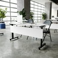 thumbnail image 1 of BizChair Commercial Grade 60" x 24" Heavy-Duty Nesting Flip Training Table with T-Legs, Modesty Panel, 1" Thick White Tabletop, and Black Steel Frame, 1 of 17