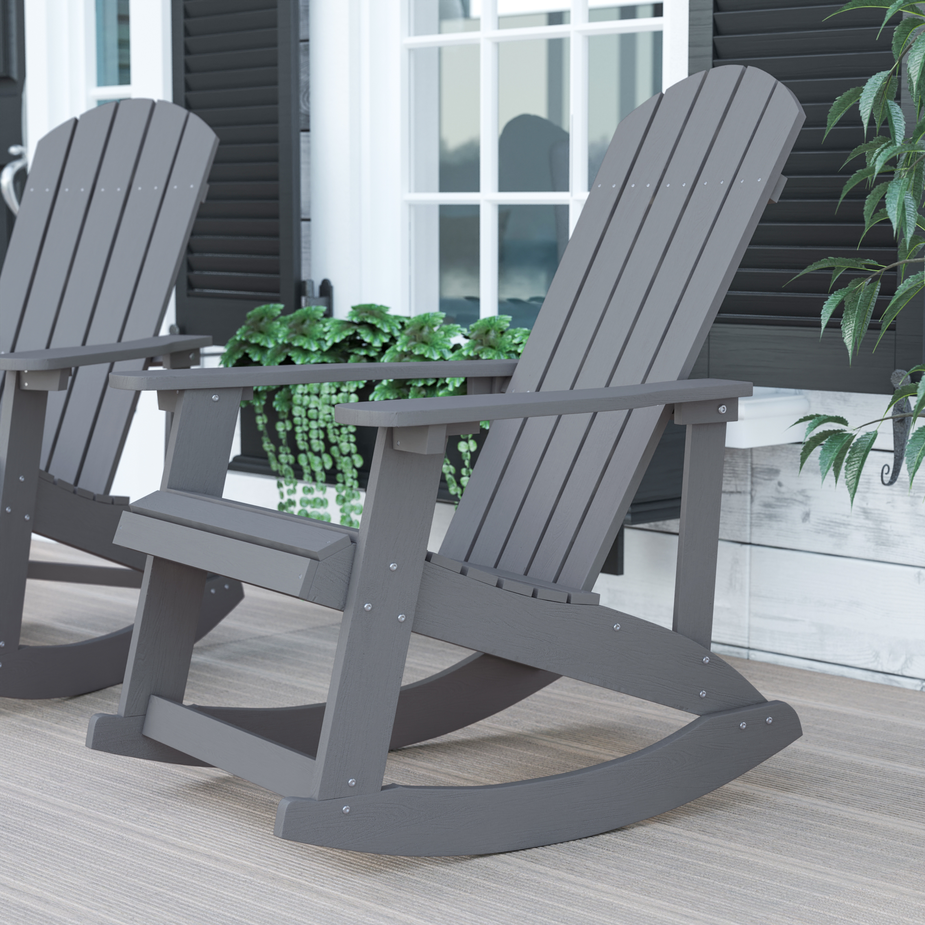 BizChair Commercial Grade All-Weather Poly Resin Wood Adirondack Rocking Chair with Rust Resistant Stainless Steel Hardware in Gray - image 1 of 11