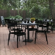 BizChair Commercial Grade Black Steel Indoor-Outdoor Stackable Chair with 2 Slats and Arms, Set of 4