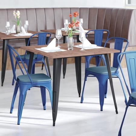BizChair Commercial Grade Blue Metal Indoor-Outdoor Stackable Chair with Teal-Blue Poly Resin Wood Seat