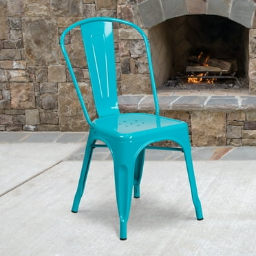 BizChair Commercial Grade Crystal Teal-Blue Metal Indoor-Outdoor Stackable Chair