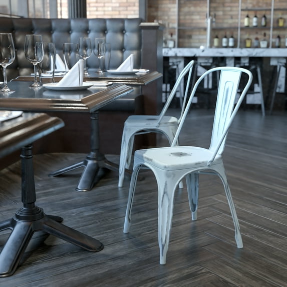 BizChair Commercial Grade Distressed Green-Blue Metal Indoor-Outdoor Stackable Chair