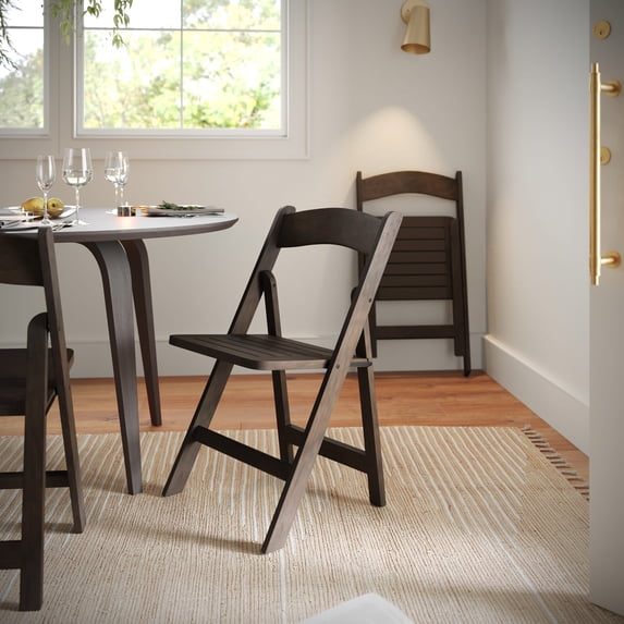 BizChair Commercial Grade Early American Solid Wood Folding Dining Chair - Set of 2
