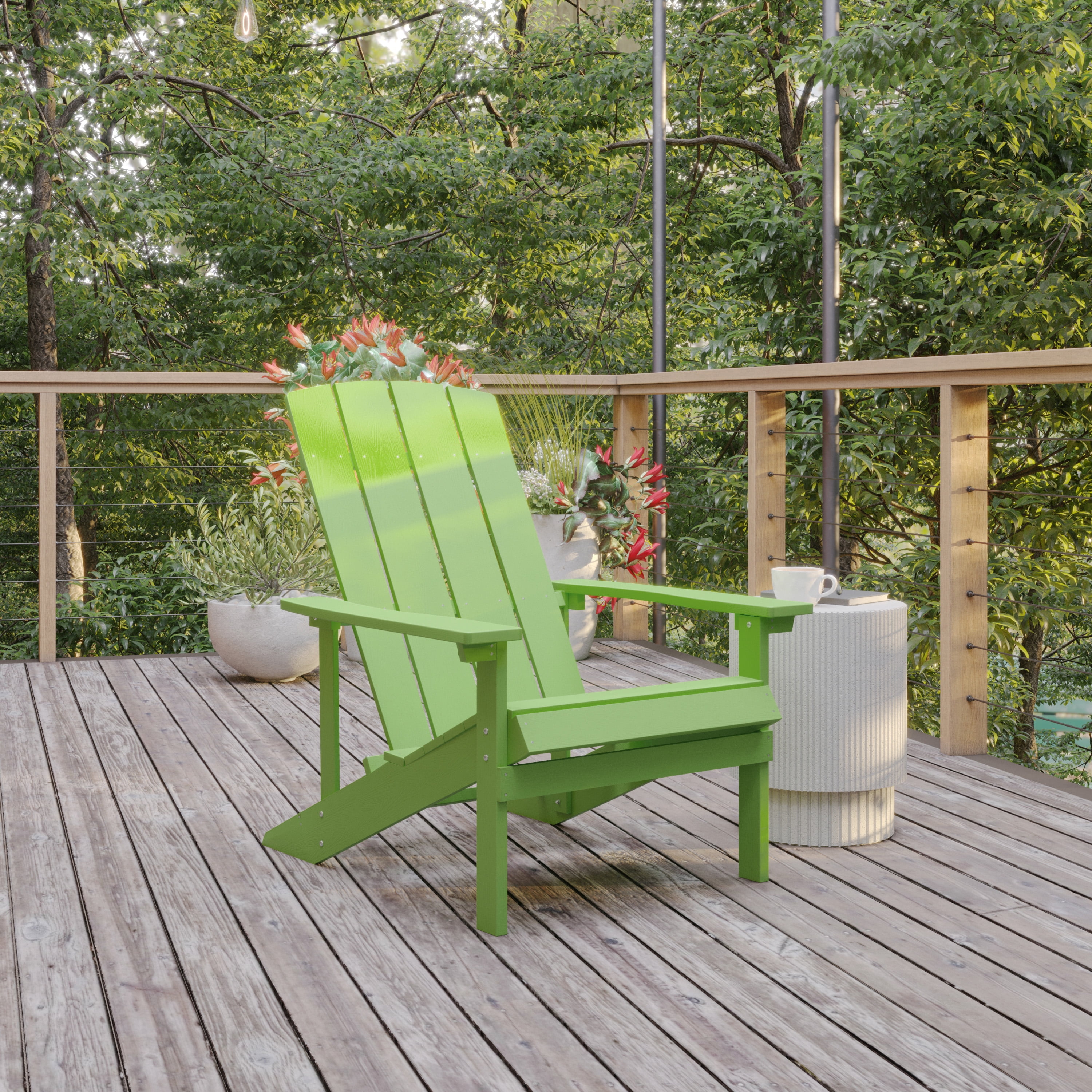 BizChair Commercial Grade Indoor/Outdoor Adirondack Chair, Weather Resistant Durable Poly Resin Deck and Patio Seating, Lime Green