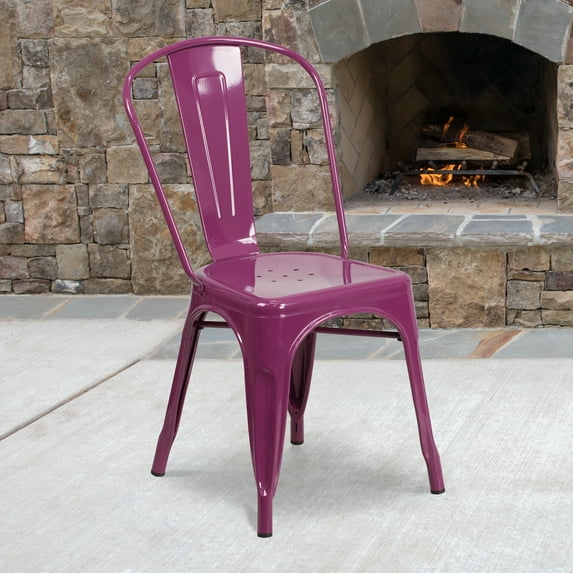 BizChair Commercial Grade Purple Metal Indoor-Outdoor Stackable Chair