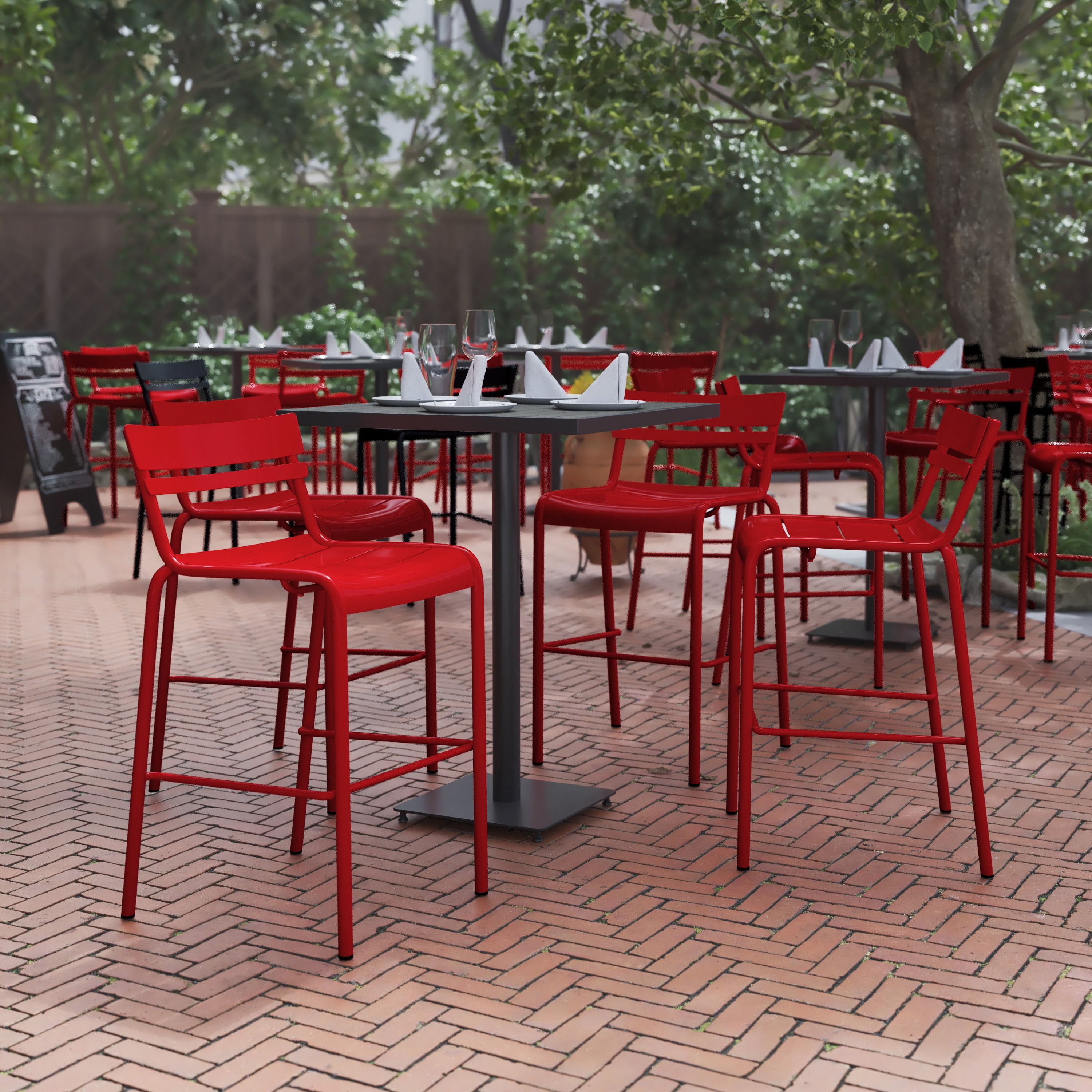 BizChair Commercial Grade Red Metal IndoorOutdoor Bar Height Stool
