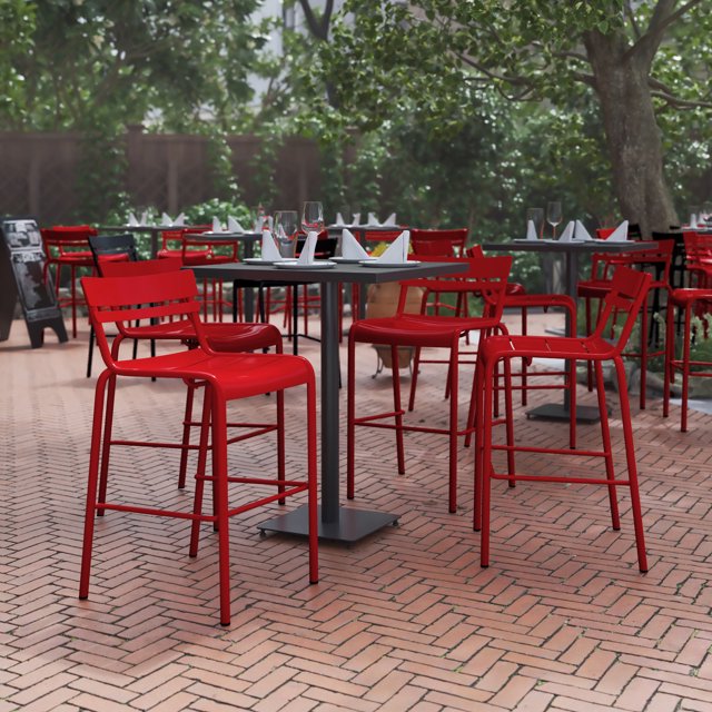 BizChair Commercial Grade Red Metal IndoorOutdoor Bar Height Stool