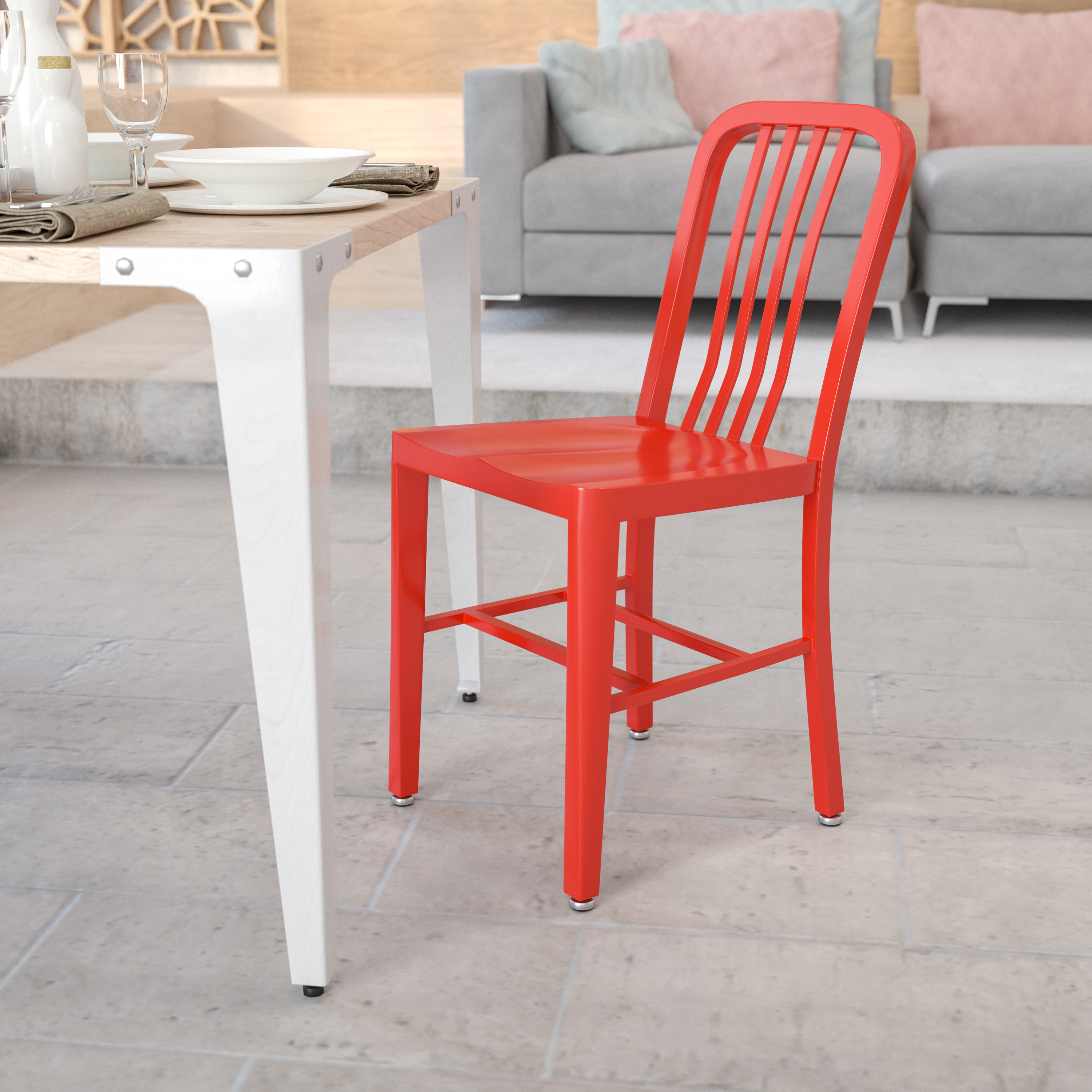 BizChair Commercial Grade Red Metal Indoor-Outdoor Chair - image 1 of 12