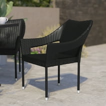 BizChair Commercial Grade Stacking Patio Chair, All Weather PE Rattan Wicker Patio Dining Chair in Black