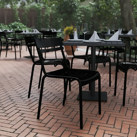 BizChair Commercial Grade Steel Stack Chair, Indoor-Outdoor Armless Chair with 2 Slat Back in Black
