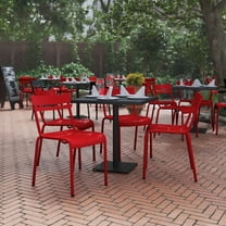 BizChair Commercial Grade Steel Stack Chair, Indoor-Outdoor Armless Chair with 2 Slat Back in Red, Set of 4