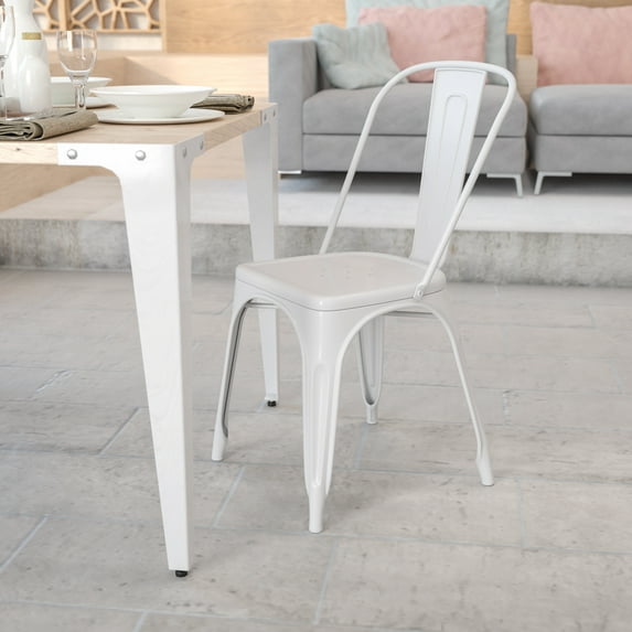 BizChair Commercial Grade White Metal Indoor-Outdoor Stackable Chair