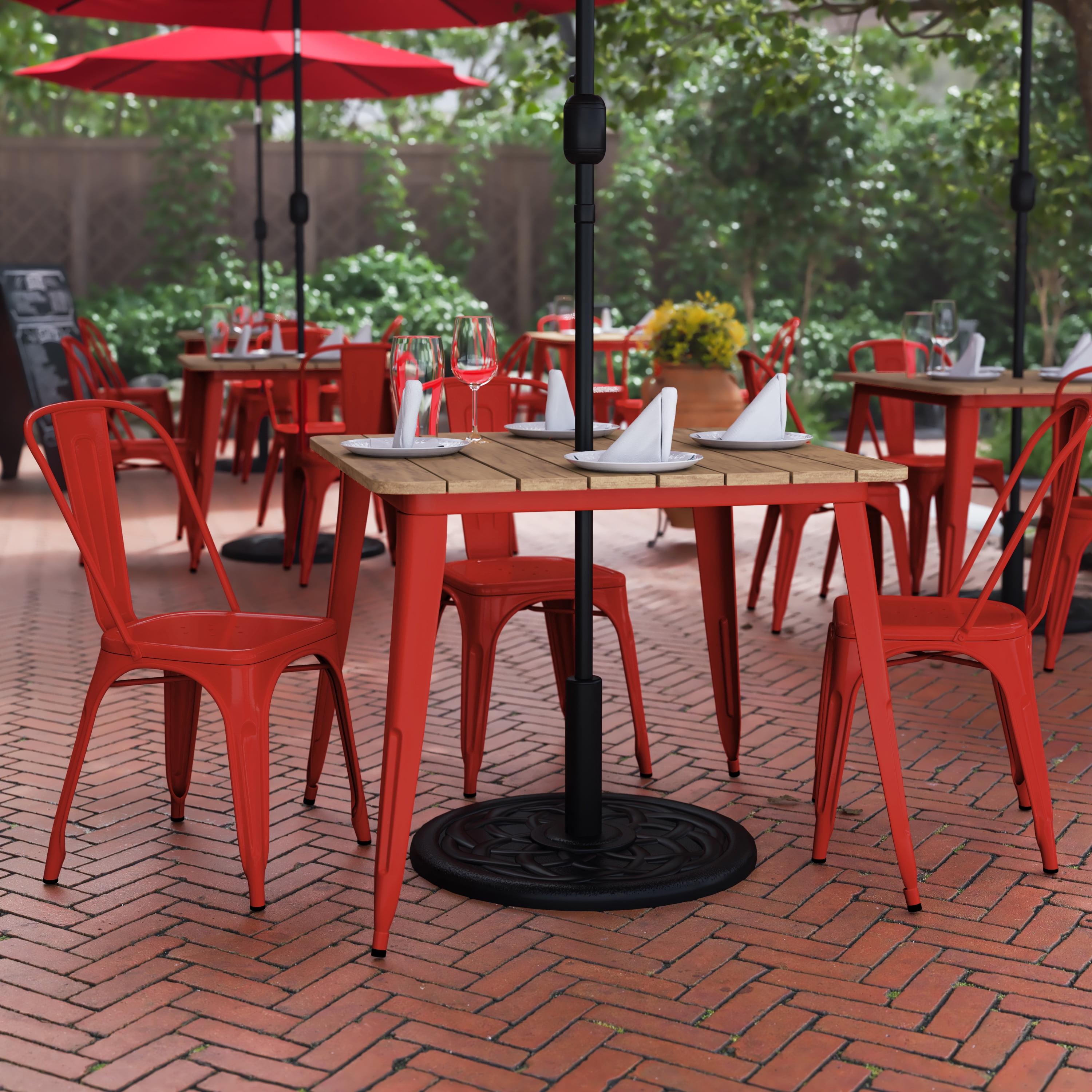 Resin outdoor dining table 2024 with umbrella hole