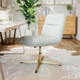 thumbnail image 1 of BizChair Commercial Mid-Back White Padded LeatherSoft Armless Stationary Task Office Chair with Adjustable Height, Swivel Function, and Gold Frame, 1 of 11