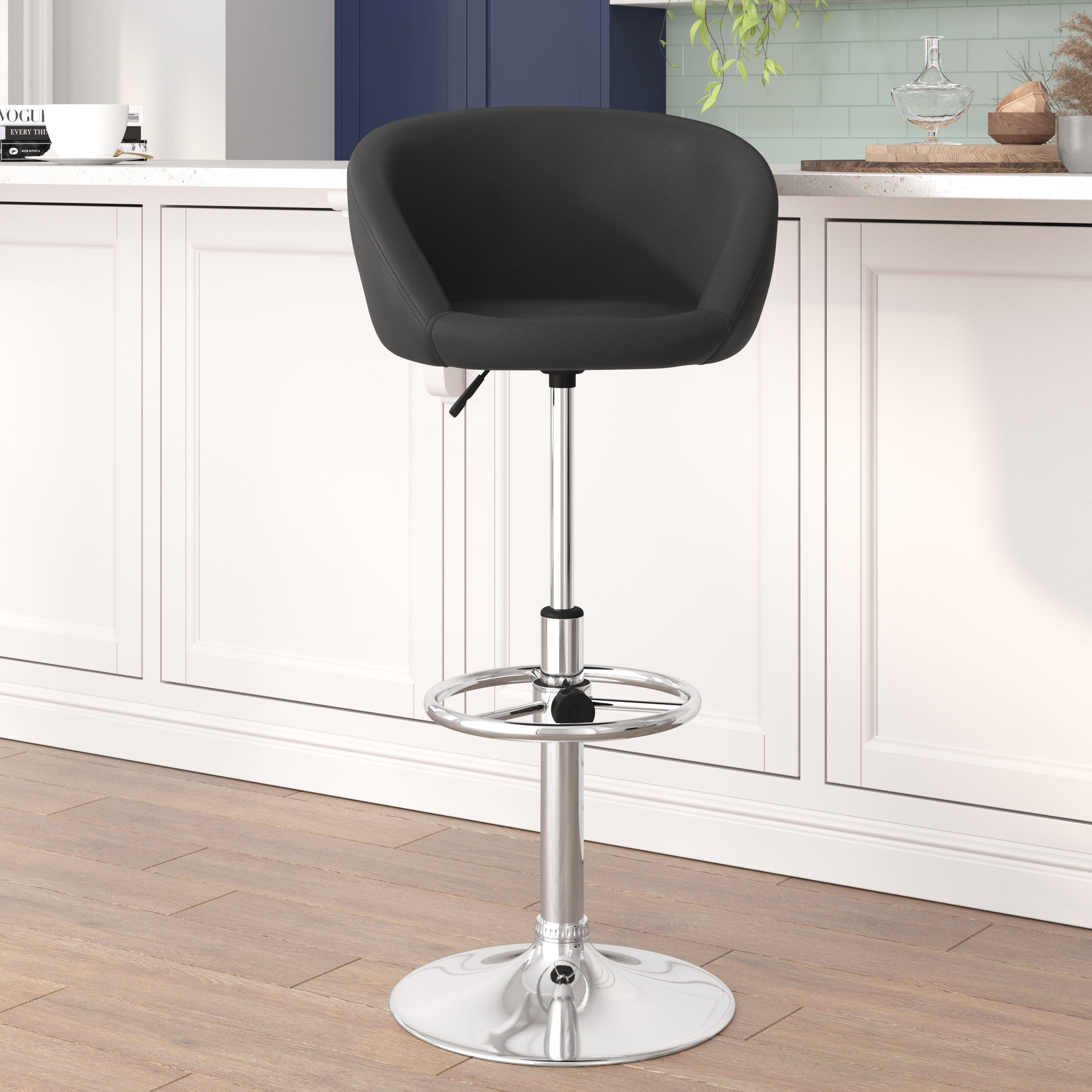 BizChair Contemporary Gray Vinyl Adjustable Height Barstool with