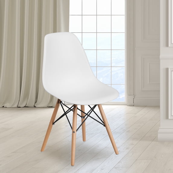 BizChair Contemporary Metal Polypropylene Wood Solid Print Chair, White (Set of 2)