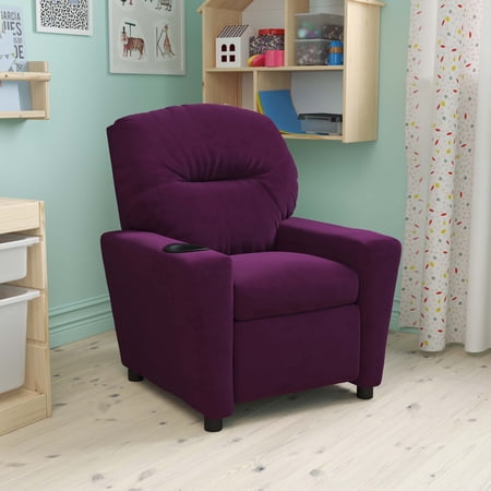 BizChair Contemporary Purple Microfiber Kids Recliner with Cup Holder