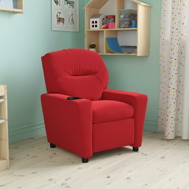 BizChair Contemporary Red Microfiber Kids Recliner with Cup Holder