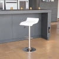 BizChair Contemporary White Vinyl Adjustable Height Barstool with Solid Wave Seat and Chrome Base