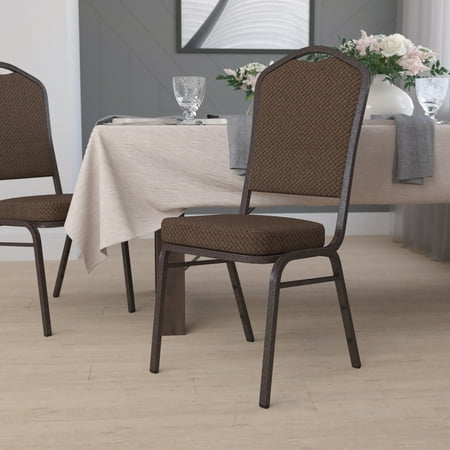 BizChair Crown Back Stacking Banquet Chair in Brown Patterned Fabric - Copper Vein Frame