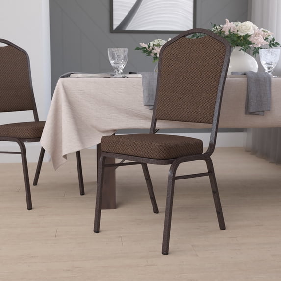BizChair Crown Back Stacking Banquet Chair in Brown Patterned Fabric - Copper Vein Frame