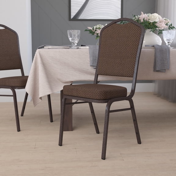 BizChair Crown Back Stacking Banquet Chair in Brown Patterned Fabric - Copper Vein Frame