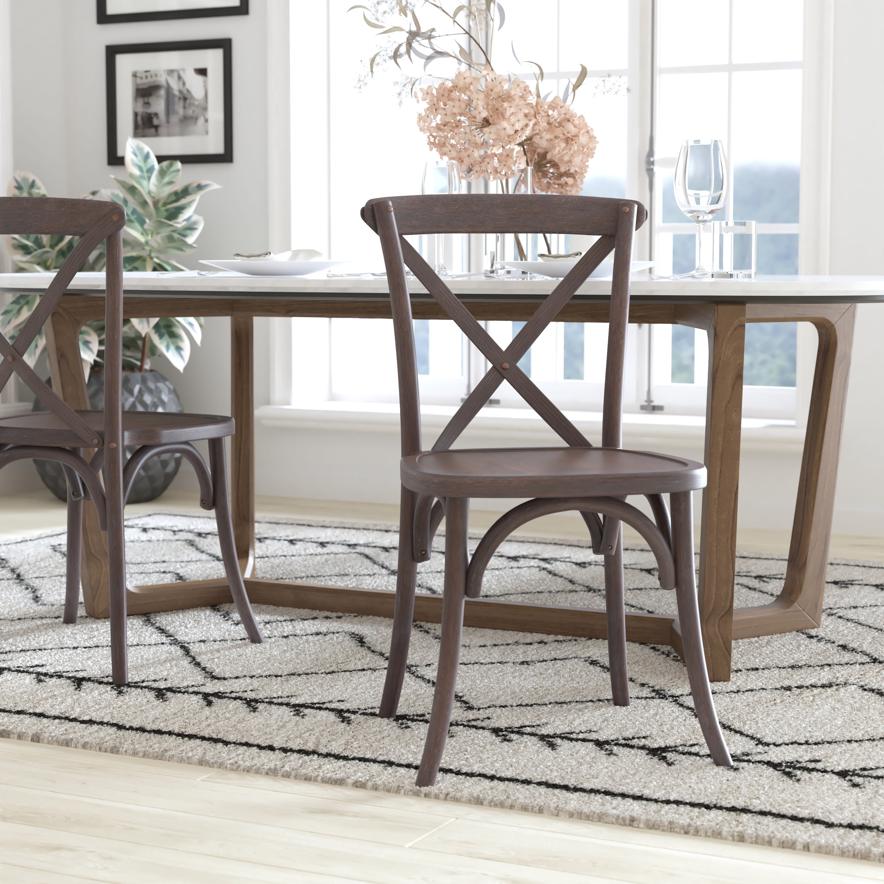Elegant Elmwood Dark Driftwood X-Back Dining Chair