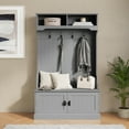 thumbnail image 1 of BizChair Double Door 2 Upper Storage Cubbies Coat Rack Storage Bench Hall Tree, 1 of 14