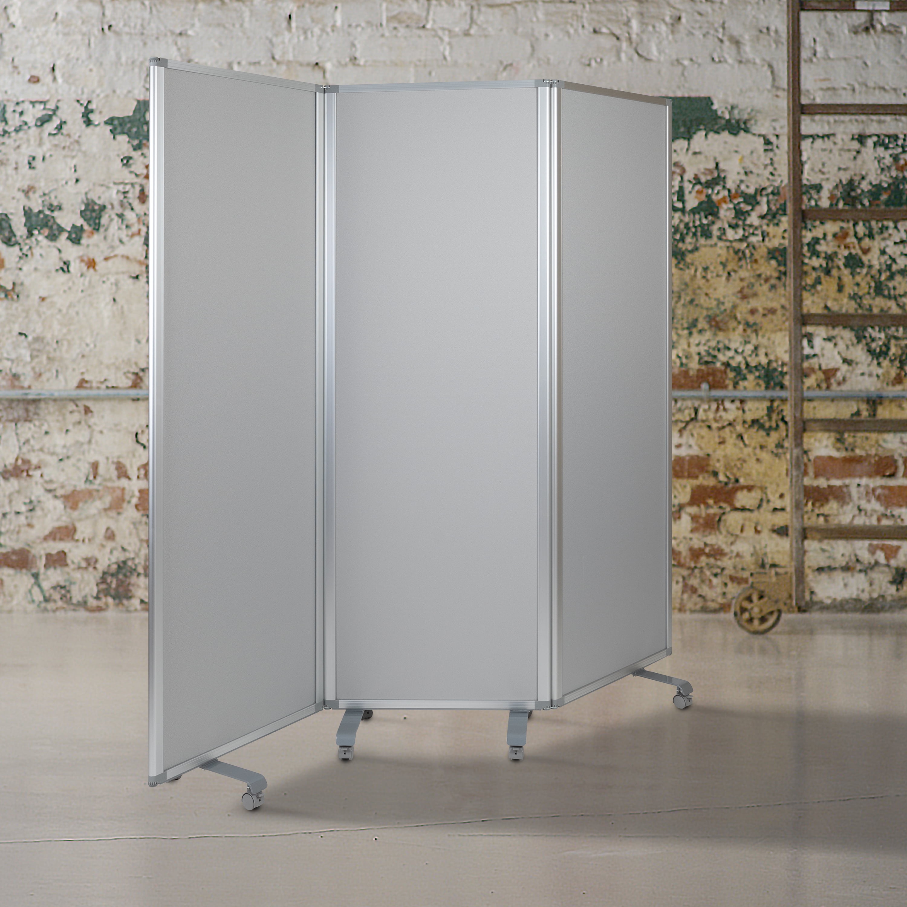 BizChair Double Sided Mobile Magnetic Whiteboard/Cloth Partition with Lockable Casters, 72"H x 24"W (3 sections included)