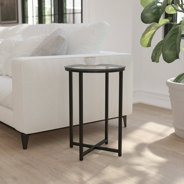 BizChair End Table Modern Clear Glass Accent Table with Crisscross