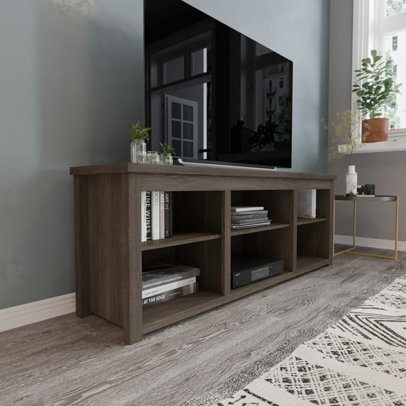 BizChair Farmhouse TV Stand for up to 80" TVs - 65" Engineered Wood Framed Media Console with Open Storage in Modern Espresso Finish