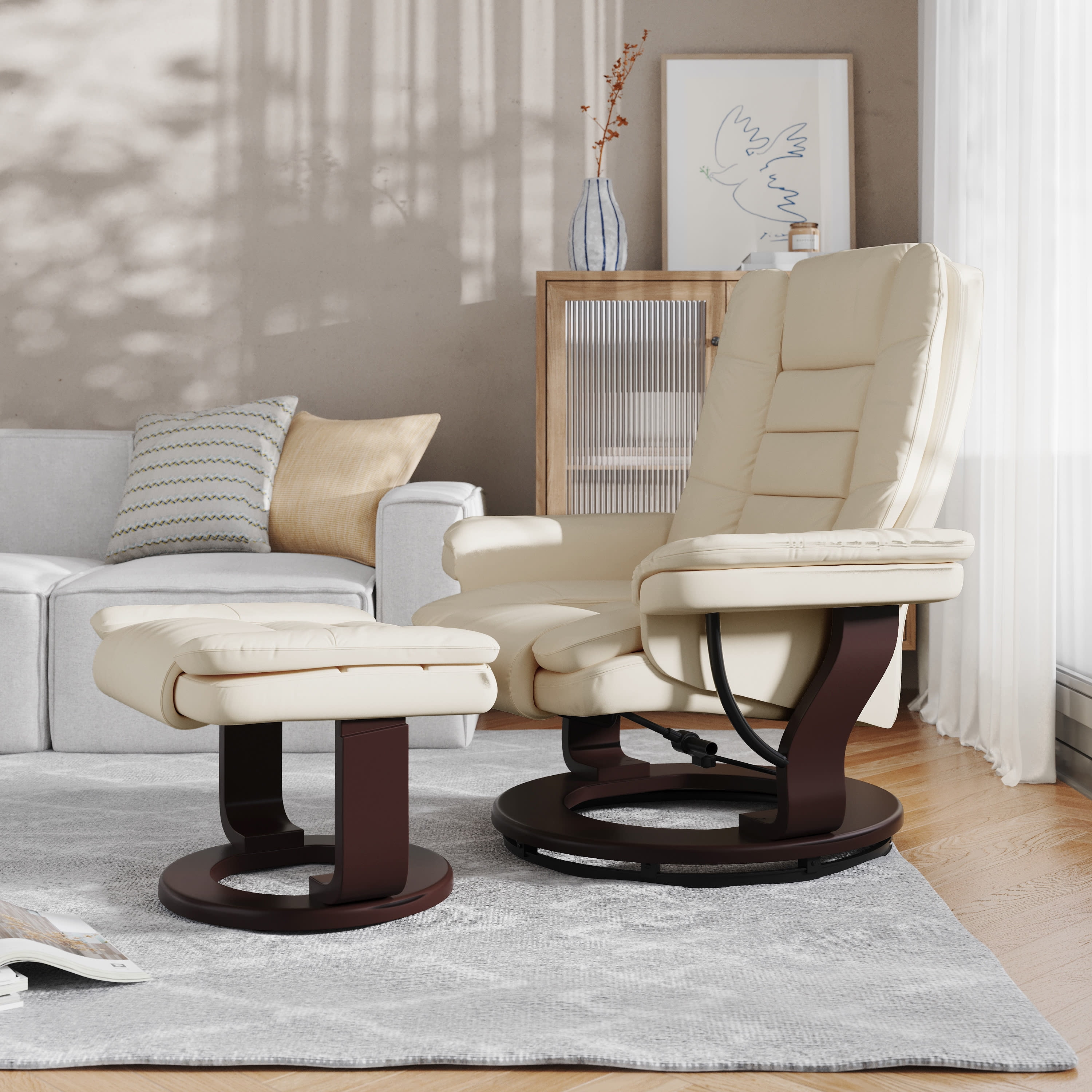 BizChair Faux Leather Recliner, Beige