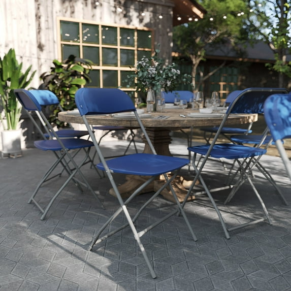 BizChair Folding Chair - Blue Plastic - 10 Pack 650LB Weight Capacity