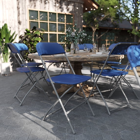 BizChair Folding Chair - Blue Plastic - 2 Pack 650LB Weight Capacity