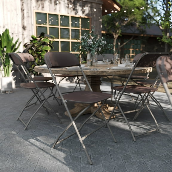 BizChair Folding Chair - Brown Plastic - 10 Pack 650LB Weight Capacity