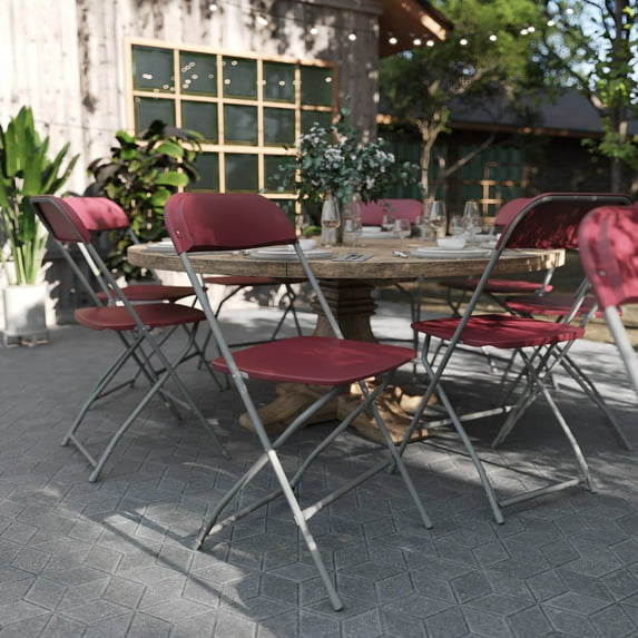 BizChair Folding Chair - Red Plastic - 10 Pack 650LB Weight Capacity