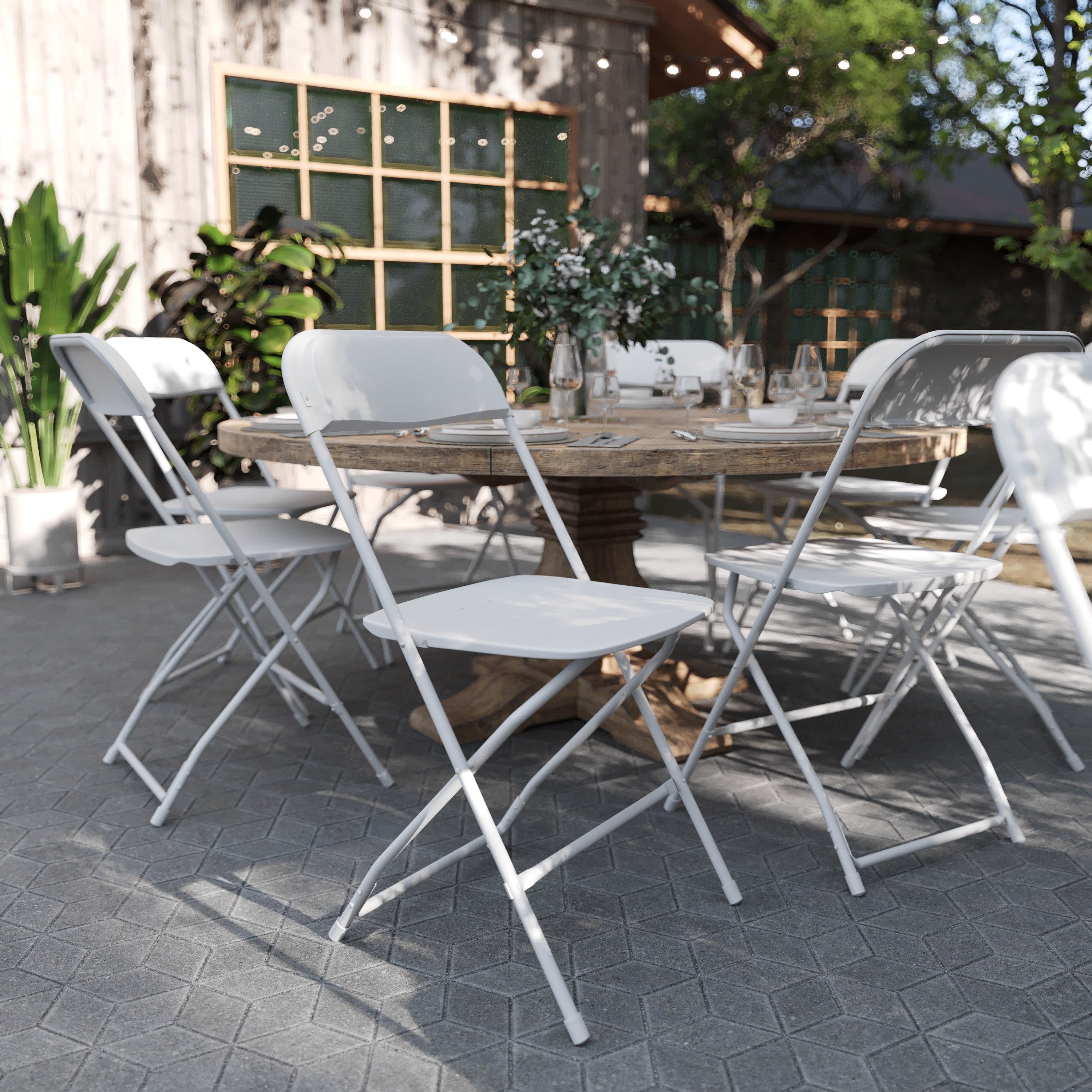 BizChair Foldable Large Lightweight White Plastic Chairs for