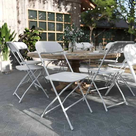 BizChair Folding Chair - White Plastic - 10 Pack 650LB Weight Capacity