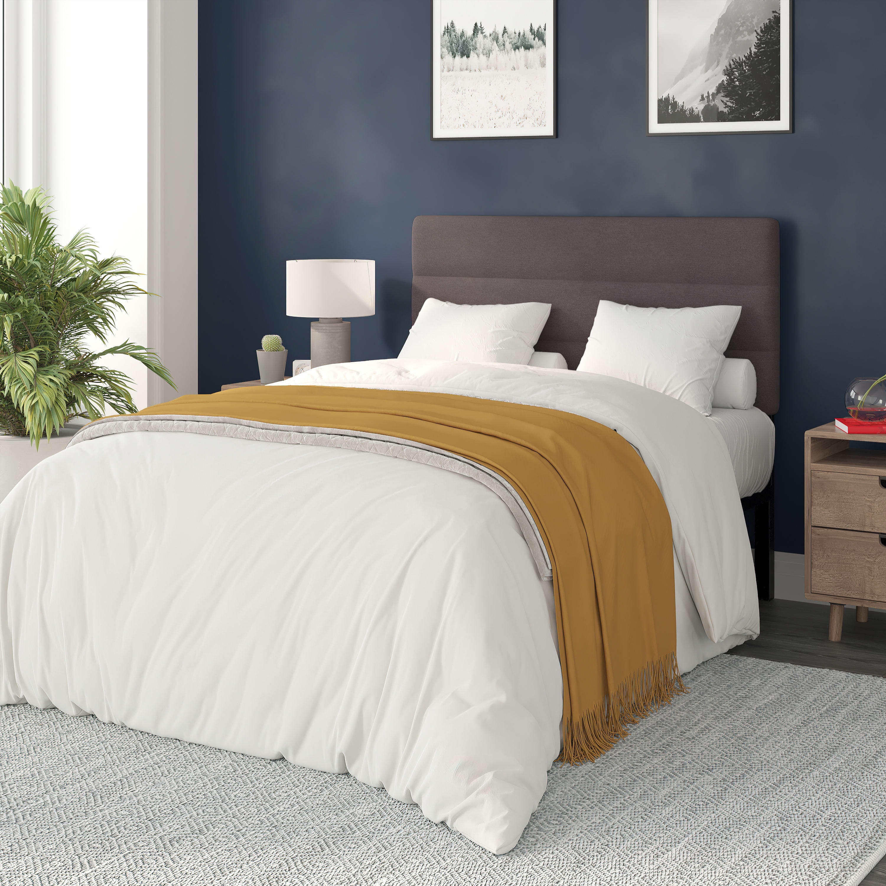 BizChair Full Channel Stitched Fabric Upholstered Headboard, Adjustable Height from 44.5" to 57.25" - Gray