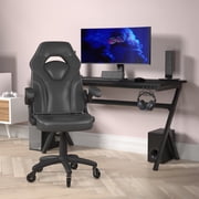 BizChair Gaming Chair Racing Office Computer PC Adjustable Chair with Flip-up Arms and Transparent Roller Wheels, Black LeatherSoft