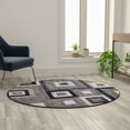 thumbnail image 1 of BizChair Geometric 5' x 5' Blue, Grey, and White Round Olefin Area Rug with Cotton Backing, Living Room, Bedroom, 1 of 10