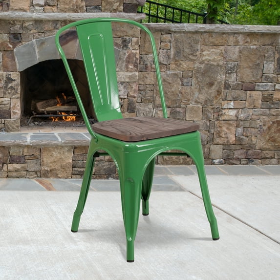 BizChair Green Metal Stackable Chair with Wood Seat