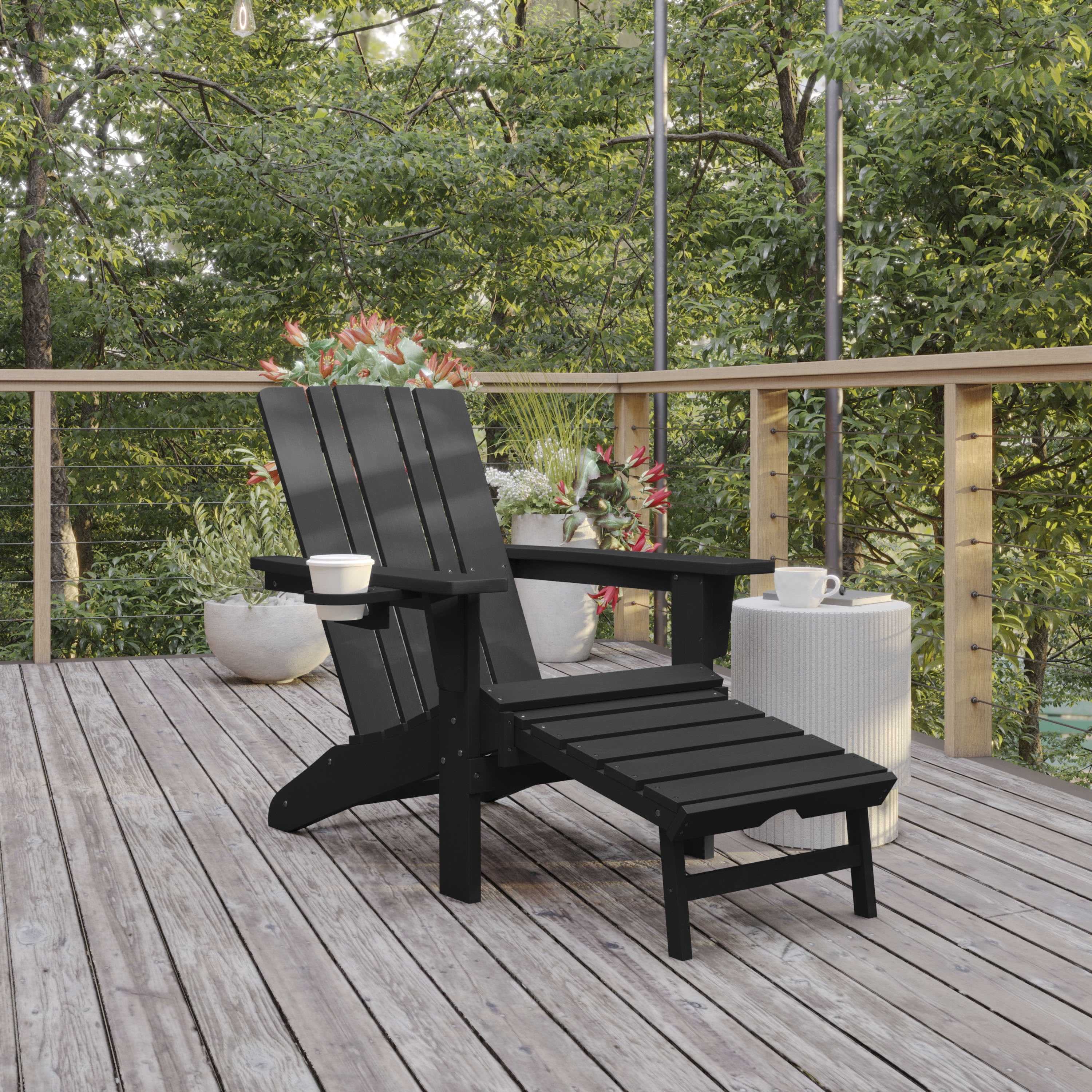 BizChair HDPE Adirondack Chair with Cup Holder and Pull Out Ottoman ...