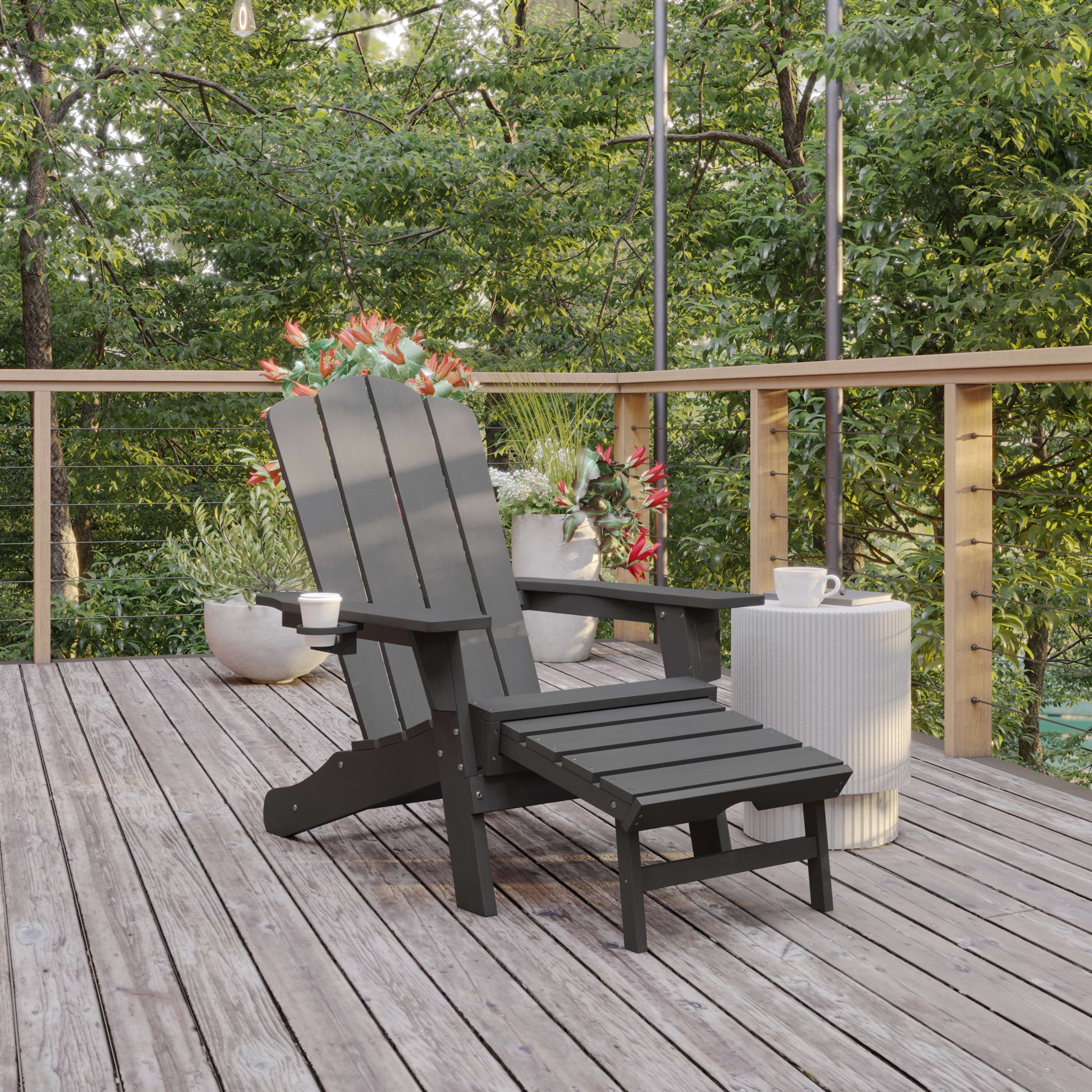 BizChair HDPE Adirondack Chair with Cup Holder and Pull Out Ottoman ...