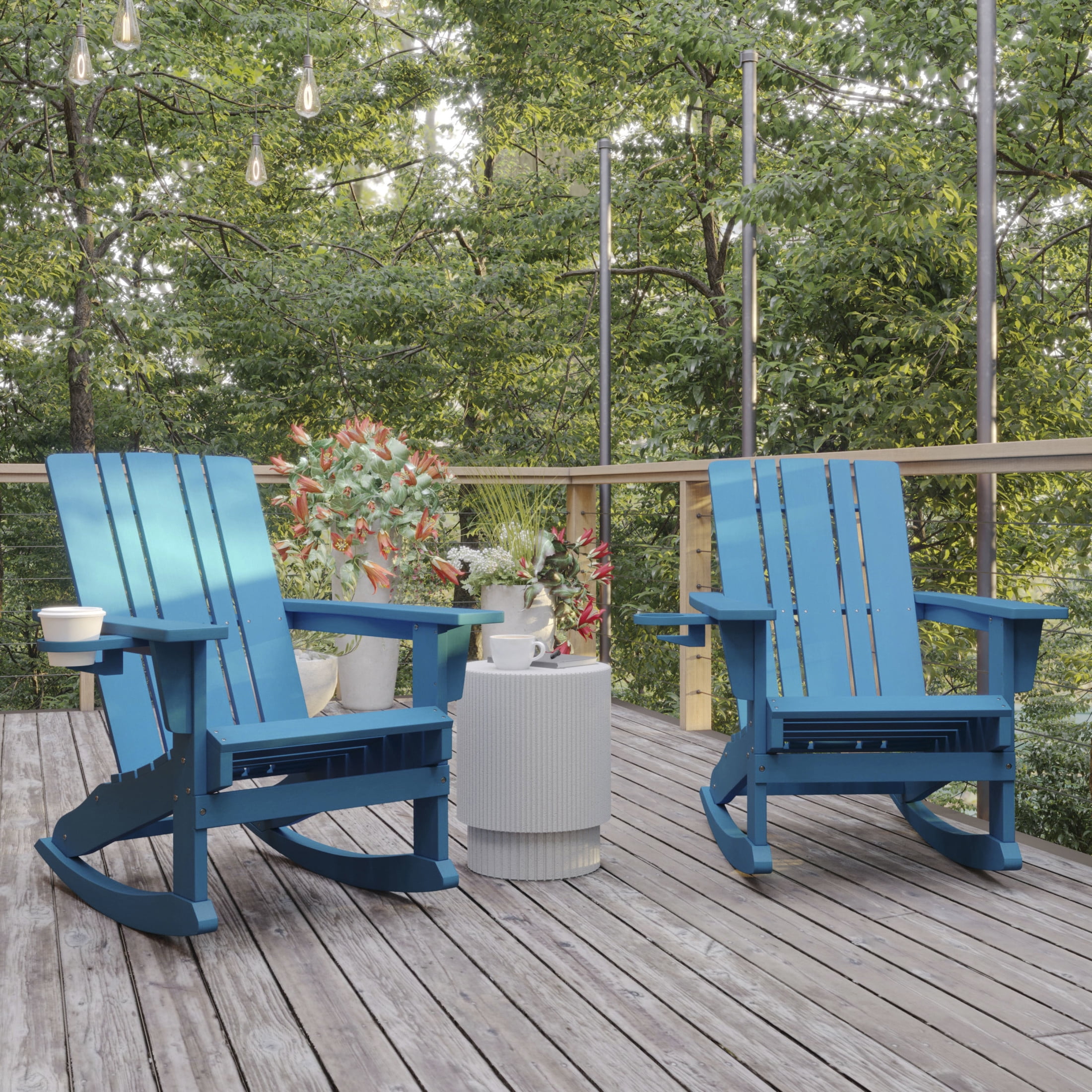 BizChair HDPE Adirondack Rocking Chair with Cup Holder, Weather ...