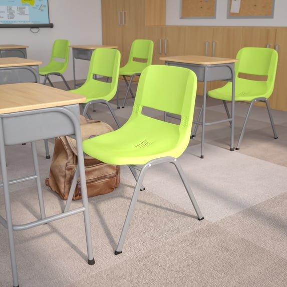 BizChair HERCULES Series 5 Pack 880 lb. Capacity Green Ergonomic Shell Stack Chair with Gray Frame